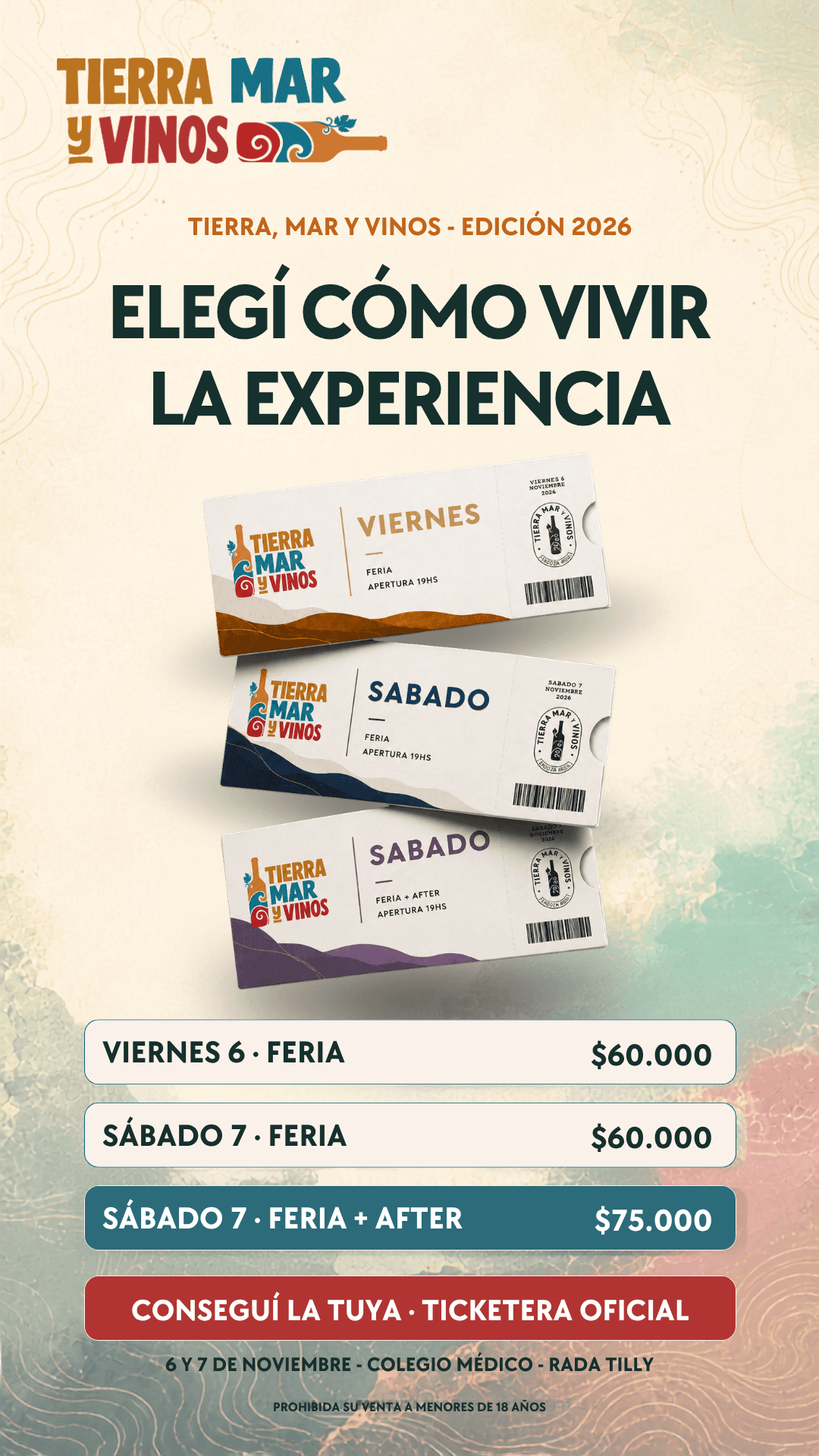 Historia de venta de entradas: elegí cómo vivir la experiencia, con las tres entradas y sus valores